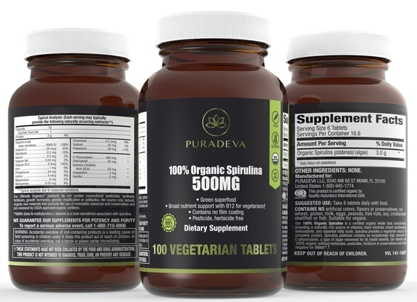 100% Organic Vegan Spirulina Tabs -1500MG
